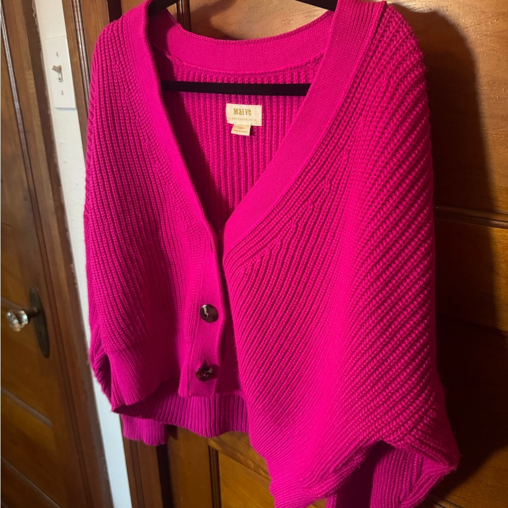 Vibrant Fuchsia V-Neck Button Cardigan Sweater - Picture 3 of 7